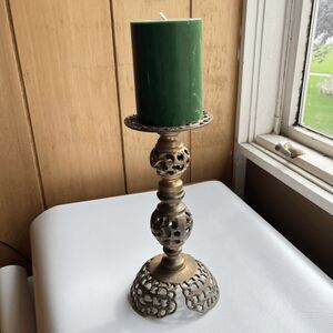 Vintage Brass Filigree Candlestick Holder Victorian Style